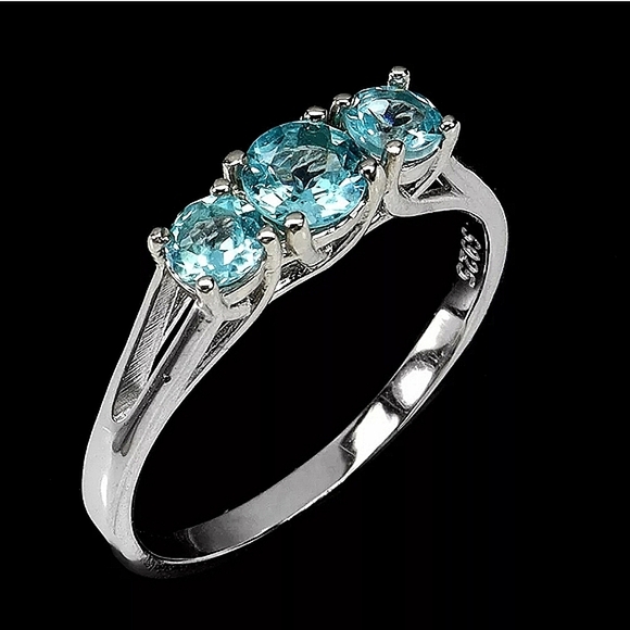 Natural Blue Apatite 5mm 14K White Gold on 925 Sterling Silver Ring Sz 7.5 - Picture 6 of 9